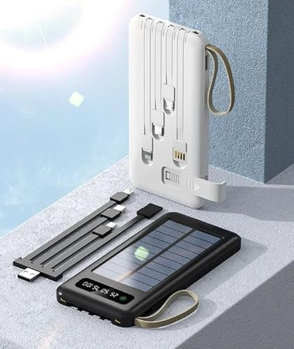 PowerBank 5000 mAh, batería Externa Solar de Carga rápida, Cargador portátil 4 Conectores Micro USB iPhone y USB, Tipo C USB Linterna Compatible con Smartphone iPad tabletas Power Bank