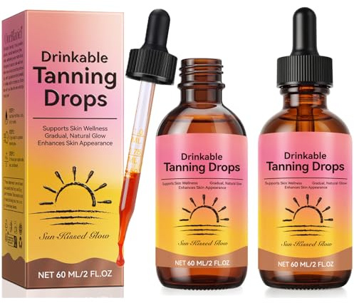 Lot de 2 gouttes bronzantes à boire, gouttes bronzantes pour le visage et le corps, pour augmenter naturellement la mélanine, améliorer votre teint de peau, pour tous les types de peau