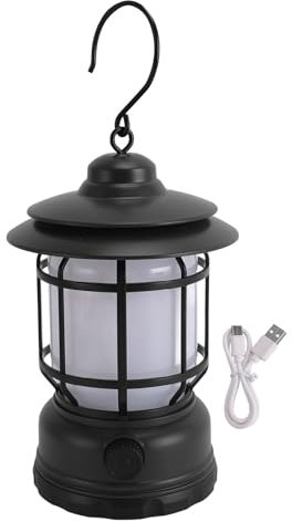 Lampada a tempesta a LED vintage, lanterna sospesa con uncinetto e luce decorativa dimmerabile per serate da giardino, campeggio, atmosfera interna esterna (2)