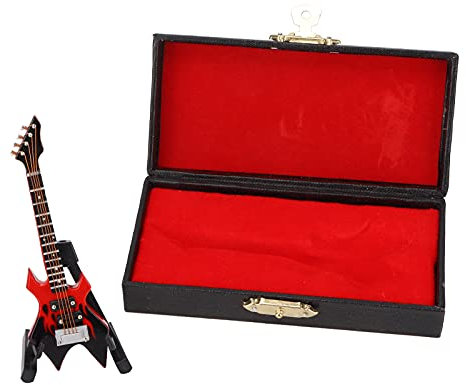 Brrnoo Chitarra di Basso Elettrico, Mini Chitarra per Elettrica in Legno in Legno in con Scatola per Ornamento (10 cm di basso elettrico ad angolo affilato rosso)