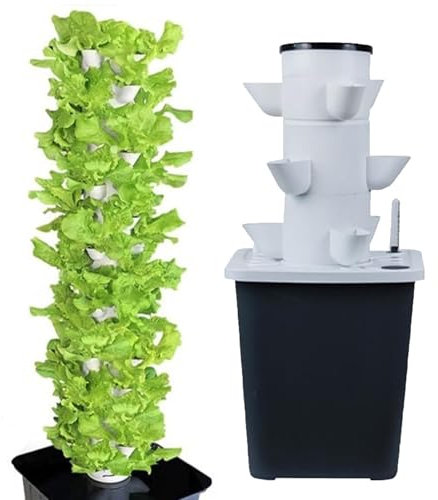 HFDJRWK Hydroponic Tower Set Diy Hydroponic Farm Tower Hydroponic Planting System Herb and Vegetable Smart Home Indoor Gardening System(15 holes)