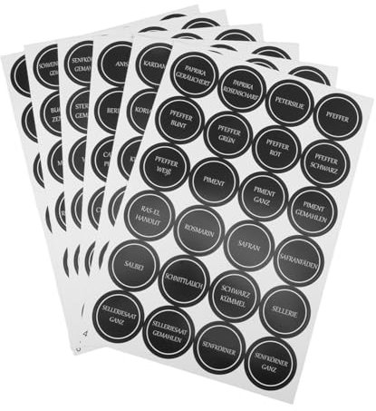 MOKKHNB 6 Hojas Etiquetas de Cocina Reutilizables para Frascos de Especias Etiquetas Preimpresas Extraíbles para Frascos para Organización