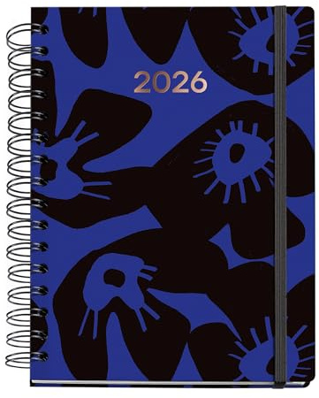 Miquelrius - Veckokalender för vy 2026, storlek 160 x 218 mm, veckoplanering, dubbelspiral, omslag av laminerad kartong, papper 100 g/m², 6 språk, klistermärken, Marguerita Collection, Bloom
