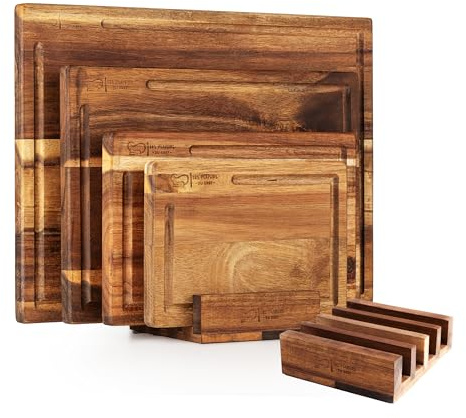 Les Plaisirs Du Chef - Set de Planches à Découper en Bois – 4 Planches de Cuisine Robustes & Élégantes • Planche a Decouper Bois Naturel, Huilée & Sans Produits Chimiques