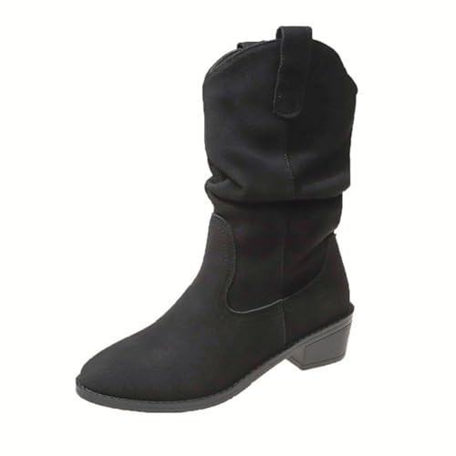Botas Trekking Mujer,Botas Cowboy de Mujer Piel Elegantes Cómoda Western Botines Mujers Media Botines Mujers Invierno de Piel Serraje de Tacon Ancho Casual o de Fiesta