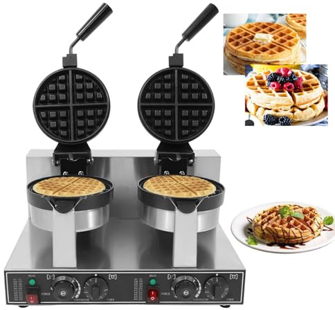 Large Double Waffle Maker, Commercial Rotating Waffle Iron with 7.9” Non-Stick Plates, 2400W Power, 50-300℃ Control, 110V/220V – Ideal for Canteens, Snack Stalls & Home Use​