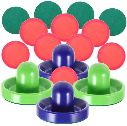 PENIKOKO Air Hockey Zubehör Pusher und Pucks in Blau und Grün mit Filz Ersatzteile für Tischhockey Spiele Party Freizeit