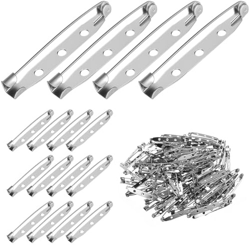 100 STK Broschennadeln zum Basteln, 38mm Pins Anstecker mit Sicherheitsnadel Brosche, Silber Metall Sicherheitsnadeln Pins, Anstecknadeln zum Basteln für Schmuck- und Handarbeiten Verschlussspange