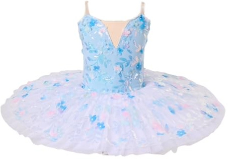 OTMYIGO Svansjön professionell baletttutu för flickor, pannkaka tutu, ballerina festklänning, balettdansdräkt för barn, blå, 180