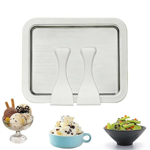 Máquina para hacer helados enrollados, kit de placa de congelación instantánea de acero inoxidable 2026 con 2 raspadores, bandeja de helado enrollada en casa para sorbete casero, yogur congelado