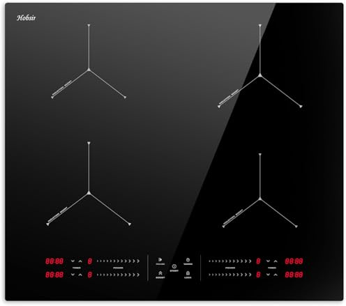Hobsir Induction Hob, Built-in Electric Hob 4 Burners 60cm | Boost, Slider Touch, Timer, Child-Safety Lock, Pause Function, 9 Power Level, 7200W, 220-240V