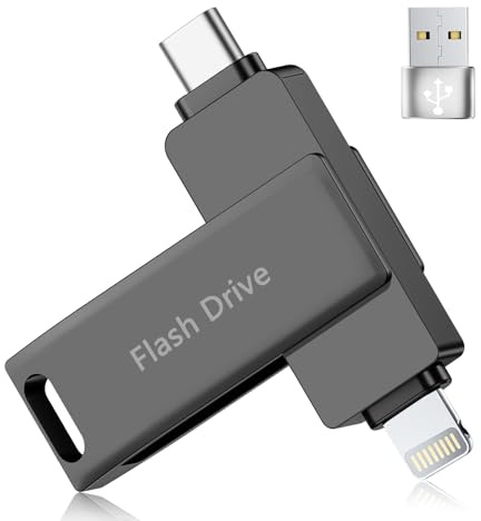 Lncnnk Clé USB pour iPhone 512 Go(sans APP), Certifiée MFi Cle USB iPhone Stockage Externe, USB C Photo Stick, Memoire USB 3.0 Lightning Flash Drive pour iPhone/iPad/OTG Android/Mac/PC, Noir
