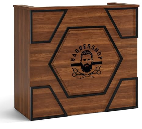 Barberpub Empfangstheke mit 2 Schubladen & 3 Schränken, Empfangstisch Abschließbar, Empfangstresen Holz, Rezeptionstisch Rezeptionstheke Kassentheke für Friseursalon, 55x120x110 cm, R9760 (Braun)