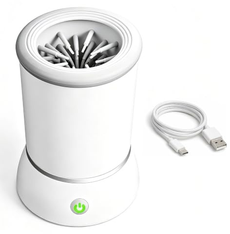 Pak2iaa Dog Paw Cleaner Automatic Silicone Washer Cup, USB Rechargeable 2000mAh Portable Grooming Massager Dirty Paws for Small Medium Dogs Cats, White