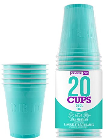 Pack de x20 Copas Turquesas Originales Oficiales | Copas Americanas Turquesa 53cl | Beer Pong | Vasos de plástico reutilizables | Lavado a mano ya máquina | OriginalCup®