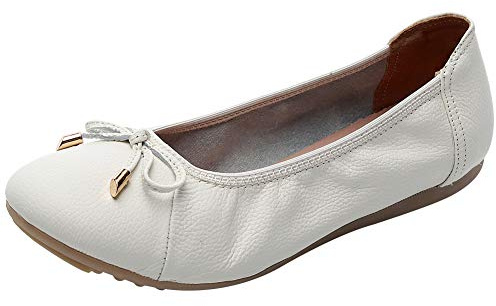 rismart Mujer Bailarinas Plegable Baile Arco Nudo Suave Slip on Plana Zapatos(Blanco,40 EU)