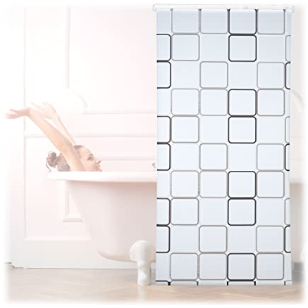 Relaxdays Duschrollo Square, wasserabweisend, Retro Badrollo Wanne u. Dusche, Deckenmontage, 100x240cm, semitransparent
