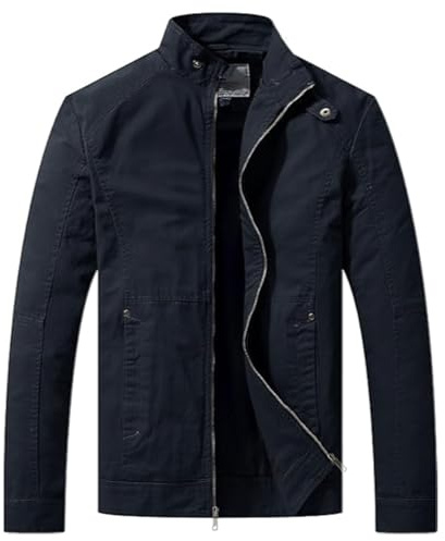 WenVen Men's Casual Cotton Jacket Outdoor Windbreaker Coat Classic Full-Zip Jacket Lightweight Jackets Black XL