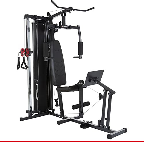 HAMMER Kraftstation Ferrum TX3, Trainingsstation mit Seilzugsystem, Beinpresse & Power-LAT.-Bar, Multistation für Beintraining, Bauch, Rücken & Co, 50 Übungsmöglichkeiten, 210 x 120 x 198 cm