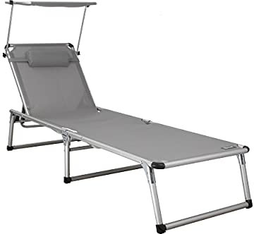 Homecall 30179 Aluminium Folding Sun Lounger with Sunroof Textilene Fabric - Light Grey, 74.0 cm*190.0 cm*61.5 cm