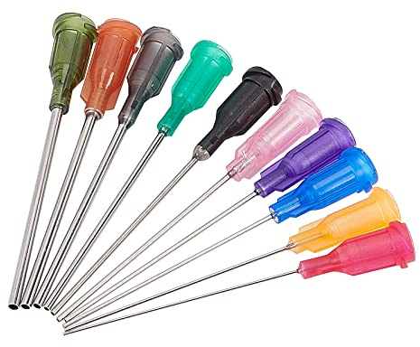 BENECREAT 80Pcs 10 Agujas de Jeringa con Punta Redonda de Calibre Diferentes Agujas de Distribución 55.5x7.5mm con Contenedor de Plástico para el Relleno de Tinta E-Líquido, Jeringas