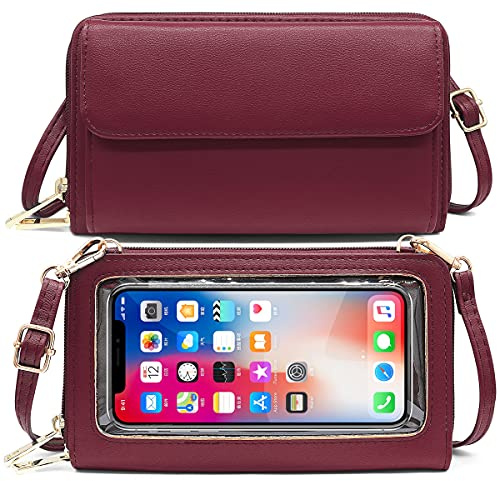 HNOOM Beröringsbar telefonväska kvinnor crossbody telefonväska RFID-blockering mobiltelefonväska plånbok över kroppen axelväska handledsväska med axel och handledsrem passar telefon under 6,9 tum