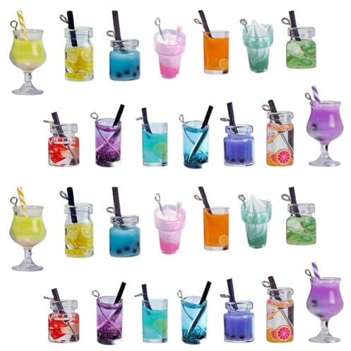 SUNNYCLUE 1 Schachtel 7 Stile Milchtee-Frucht-Anhänger Mini-Flasche Boba-Eiscreme-Anhänger Getränkeimitat-Harzglas-Schmuckzubehör Zubehör Für Frauen Zum Basteln von Ohrringen Und Halsketten