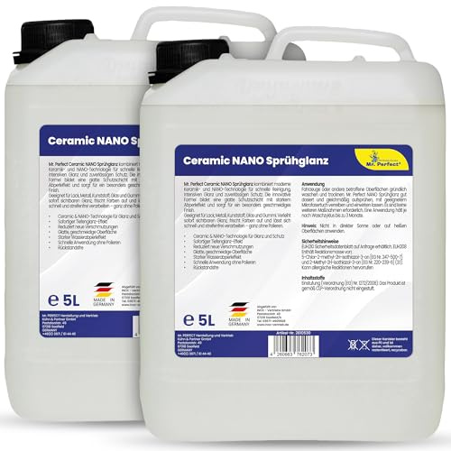 Mr. Perfect Ceramic NANO Sprühglanz 2 x 5 Liter | Keramikversiegelung fürs Auto mit starkem Abperleffekt | Sprühwachs, Lackversiegelung & Glanz für Lack, Kunststoff und Glas | Made in Germany