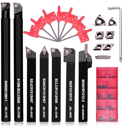 Donken Drehmeißel, 21Stk. Schaftdrehmaschine-Bohrstangen Set CNC Drehmeißel Drehwerkzeuge Drehmaschine 10mm Drehbank Schaft Hartmetall Drehwerkzeughalter mit Hartmetall-Einsätzen Schraubenschlüssel