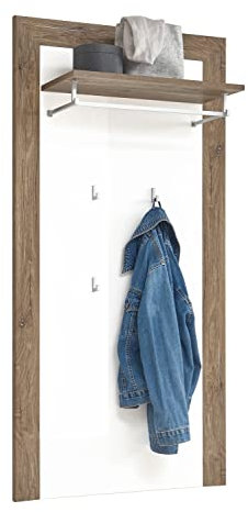 Möbel Jack Garderobenpaneel - Flagstaff Eiche Dekor - Weiß Hochglanz - 70 x 143 cm - mit Kleiderstange
