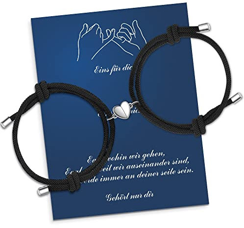 Pärchen Armband Magnet,Paar , Partner ,Fernbeziehung Liebes Für Geschenke Für Muttertag Freund,Freundin,Sein Und Sie Valentinstag ,Herz 2PCS Schwarz