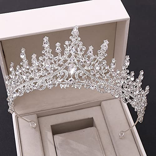 FAMoUsGoods Handgemacht Vintage Luxury Crystal Hochzeitskronbraut Tiara Crowns Diadem Braut Party Abend Haarschmuck Hochzeit Stirnband (Metal Color : H050 Silver Color)