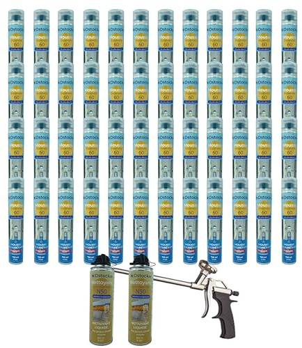 DSTOCK60 - Lot de 48 mousses expansives pistolables 750 ml + 2 Nettoyants Mousse + 1 pistolet - Mousse polyuréthane professionnelle - Isole, colle et rebouche - Extérieur et intérieur