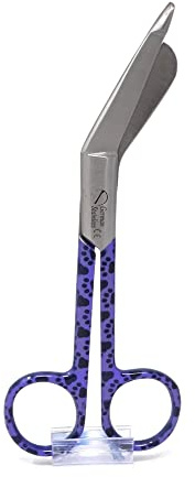 Lister Bandage Scissors 5.5 Nurse Vet Tech Gift - Made of Stainless Steel - First Aid, Used For Cutting Gauze, Tape, Clothing Bandages, Adhesive Removal in Half Patterned Designs (Purple Paws)