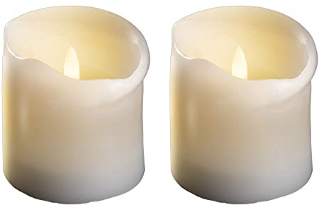 Novaliv 2er Set LED Stumpenkerzen mittel - Echtwachskerze mit beweglicher Flamme flackernd - Timerfunktion für 6 Stunden Warmweißes Licht 7,5cm Durchmesser 12,5cm Höhe - 2 AA Batterien nötig