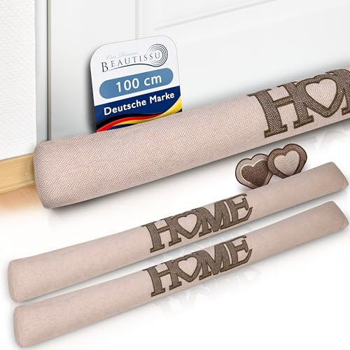 Beautissu 2er Set Zugluftstopper Windstopper Türvorleger Haustür Rolle Home | 100cm lang Natur als Luftstopper Luftzugstopper Zugluft Stopper Kälteschutz Türdichtung Türbodendichtung Tuuli HE