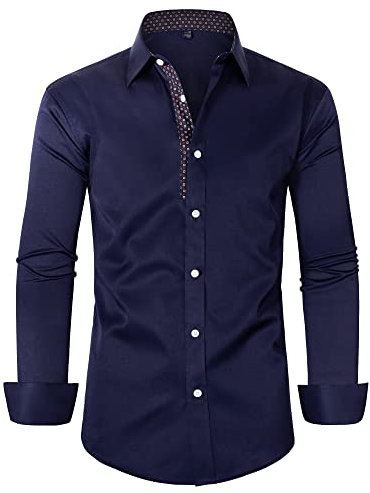 siliteelon Men Shirts Regular Fit Easy Iron Mens Shirts Long Sleeve Constrast Stretch Formal Dress Shirts Casual Business Shirt with Pocket Suit Work Office Wedding Date Party