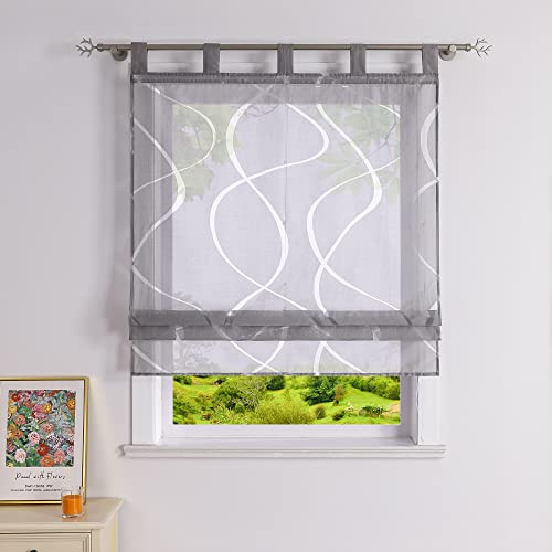 Heichkell Ausbrenner Raffrollo mit Schlaufen, Grau BreitexHöhe 80x140 cm | Raffgardine, Transparent Vorhang, Rollo ohne Bohren, Schlaufenrollo Modern