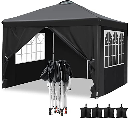 Pavillon Wasserdicht Faltpavillon 3x3 Pavillon Faltbar Zelt Gartenpavillon mit 4 Seitenteilen und 4 Sandsäcke