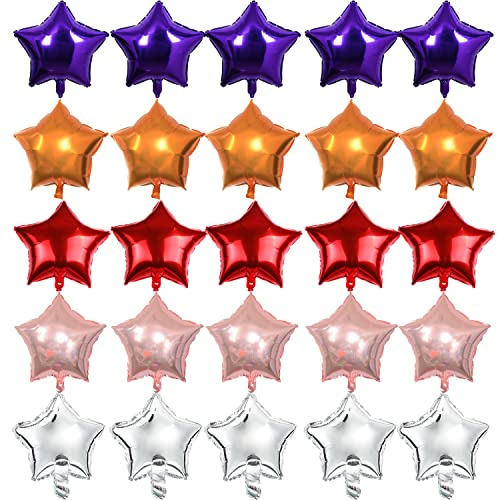 25 Stück 18 Zoll Helium Folienballon Satz Stern Rosegold von Folienballons Sterne Mylar Luftballons, für Geburtstag, Hochzeit, Valentinstag, Weihnachtsfeierdekoration (Fünf Farben)