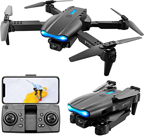 Drönare med Kamera för Vuxna Nybörjare, Hopfällbar RC Quadcopter med 3-sidigt Hinder, Bärbar Wifi Quadcopter HD 4k Antenn, Fjärrkontroll för Fotografering