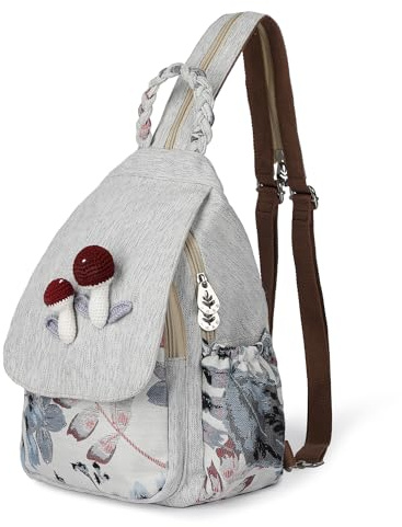 Umwandelbare Schultertasche für Mädchen, handgefertigt, schöne Leinwand, hochwertig, lässig, Tagesrucksack für Frauen, mushroom, One size