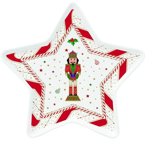 Easy Life Assiette de Noël en forme d'étoile en porcelaine avec soldat casse-noisette vintage Nutcracker Twist D19,5 cm