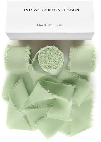 Schleifenband Breit Grün | 3,8cm x19,2m |Eukalyptus Grün Geschenkband Hochzeit Chiffonband Stoffband Fransenband Bänder (Graugrün)