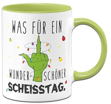 Tassenbrennerei Grinch Tasse - Was für ein wunderschöner Tag - Weihnachtstasse lustig - Kaffeetasse mit Spruch, Weihnachts-Deko (Grün)