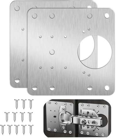 NestNook Hinge Repair Plate with Screws, 2Pcs Cabinet Repair Kit Stainless Steel Kitchen Cupboard Door Hinge Repair Brackets