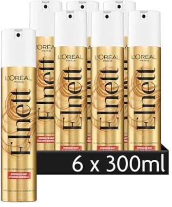 L'Oréal Paris Elnett Ultra-Feines Haarspray, Styling Spray, Bis zu 24H schwereloses Volumen, Fixieren der Frisur, Schutz vor Frizz, Normaler Halt, Ohne Silikone, Geeignet für alle Haartypen, Leichtes Ausbürsten, 6 x 300ml