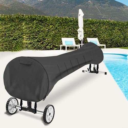 XUHCLY Swimming Pool Solar Reel Cover,Swimming Pool Roller Reel Cover,Solar Blanket Roller Reel Waterproof Cover,Above Ground Swimming Pool Solar Cover Reel Roller(Size:20ft,Color:Black)