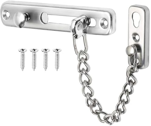 Litensh 2pcs Chaîne de Porte de Sécurité acier inoxydable, Limiteur de Porte Étroit Serrure Verrou Portes Anti-Vol à Ressort, Chaîne de Sécurité de Protection, Verrou pour Fenêtres Hôtels Argenté