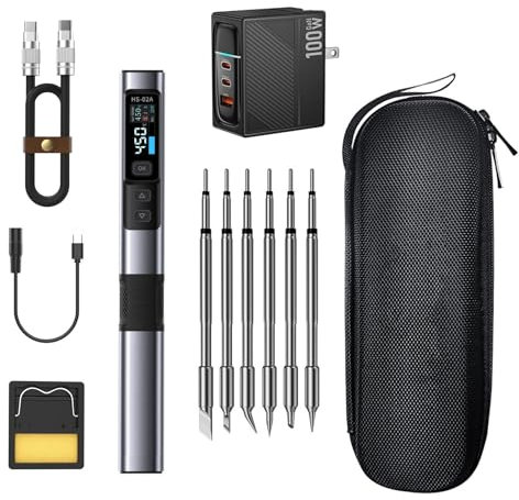 Elektrisches Lötkolben Kit,100W DC9-24V Mini Lötkolben PD/QC/DC-Stromversorgung 9-20V Schnellheizung 6 Lötköpfe 100W Adapter für die Präzise Reparatur der Elektronik